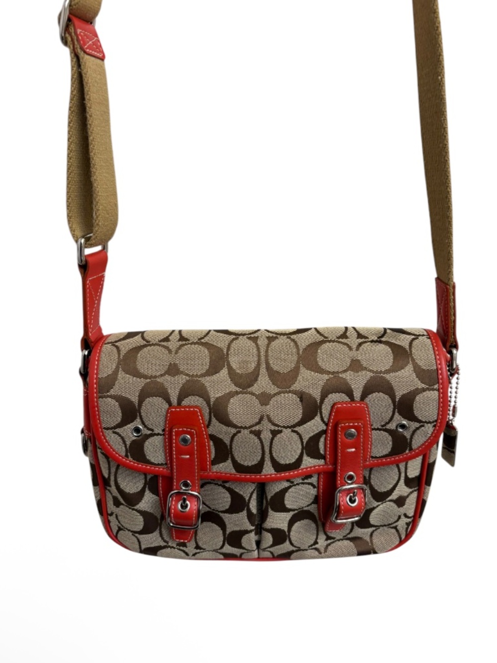 Coach 6849 vintage y2k signature brown khaki and orange field crossbody bag